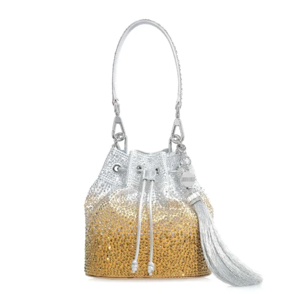 Judith Leiber Piper Bucket Caviar Gradient Golden - Judith Leiber Crystal Clutch - Luxury Evening Bag - Shop at Coveti