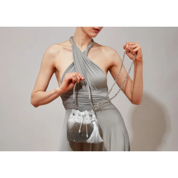Judith Leiber Piper Bucket Caviar Gradient Platinum - Judith Leiber Crystal Clutch - Luxury Evening Bag - Shop at Coveti
