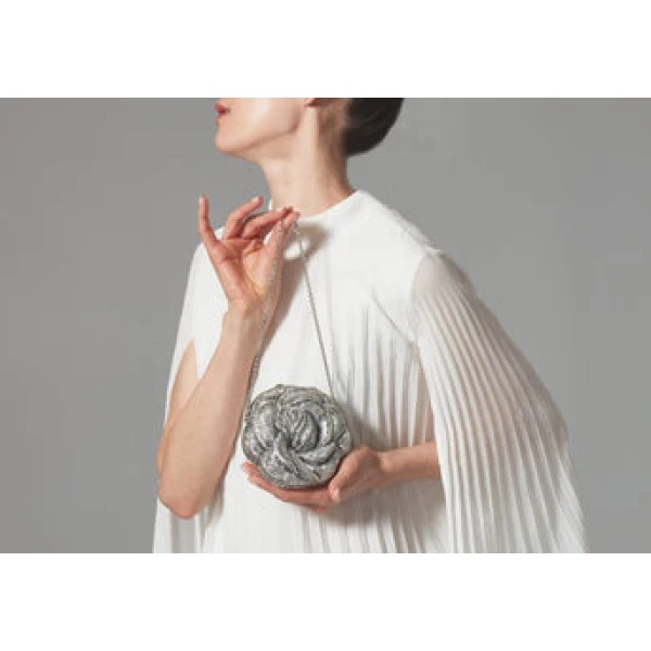 Judith Leiber Rose Desiree Silver Clutch - Judith Leiber Crystal Clutch - Luxury Evening Bag - Shop at Coveti