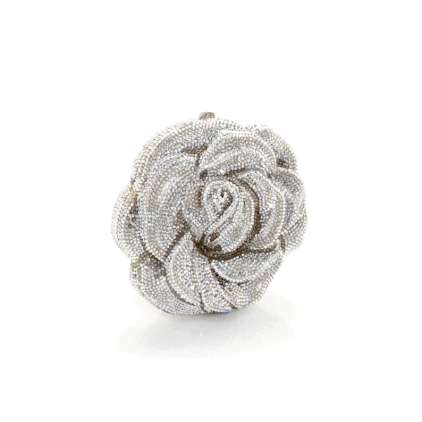 Judith Leiber Rose Desiree Silver Clutch - Judith Leiber Crystal Clutch - Luxury Evening Bag - Shop at Coveti