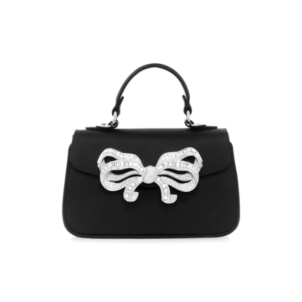 Judith Leiber Satin Bow Top Handle Black - Judith Leiber Crystal Clutch - Luxury Evening Bag - Shop at Coveti