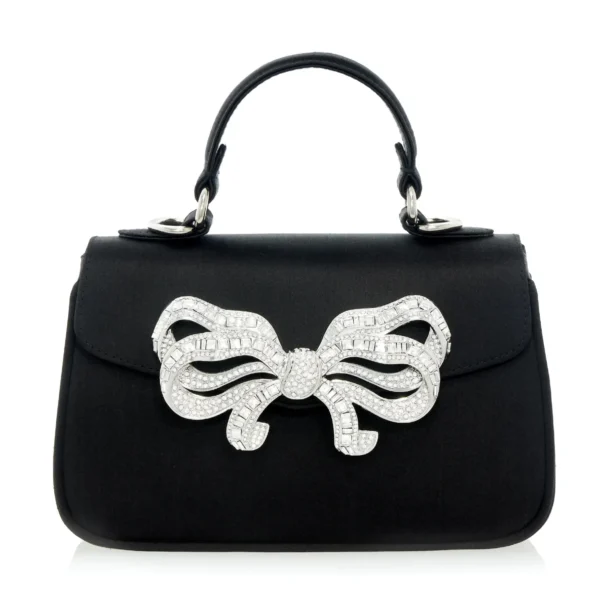 Judith Leiber Satin Bow Top Handle Black - Judith Leiber Crystal Clutch - Luxury Evening Bag - Shop at Coveti