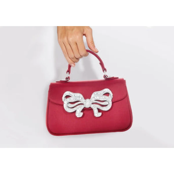 Judith Leiber Satin Bow Top Handle Crimson - Judith Leiber Crystal Clutch - Luxury Evening Bag - Shop at Coveti