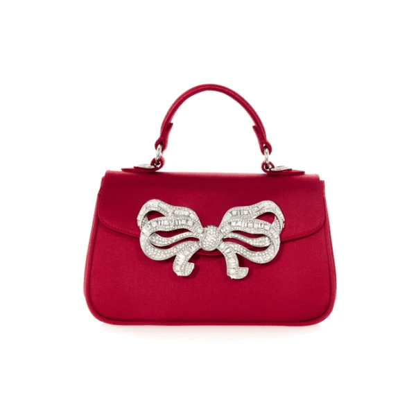Judith Leiber Satin Bow Top Handle Crimson - Judith Leiber Crystal Clutch - Luxury Evening Bag - Shop at Coveti