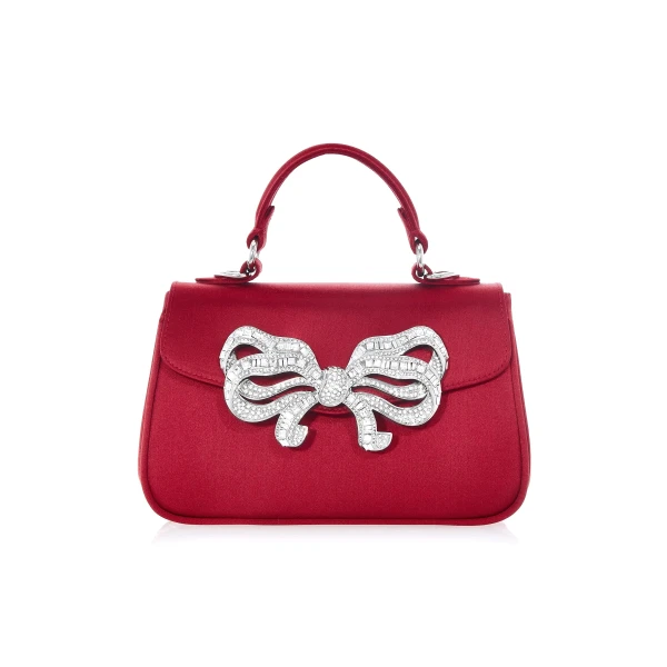 Judith Leiber Satin Bow Top Handle Crimson