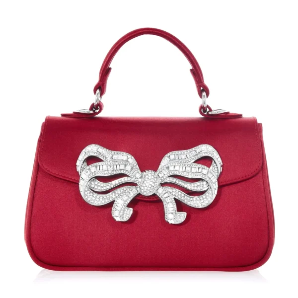 Judith Leiber Satin Bow Top Handle Crimson - Judith Leiber Crystal Clutch - Luxury Evening Bag - Shop at Coveti