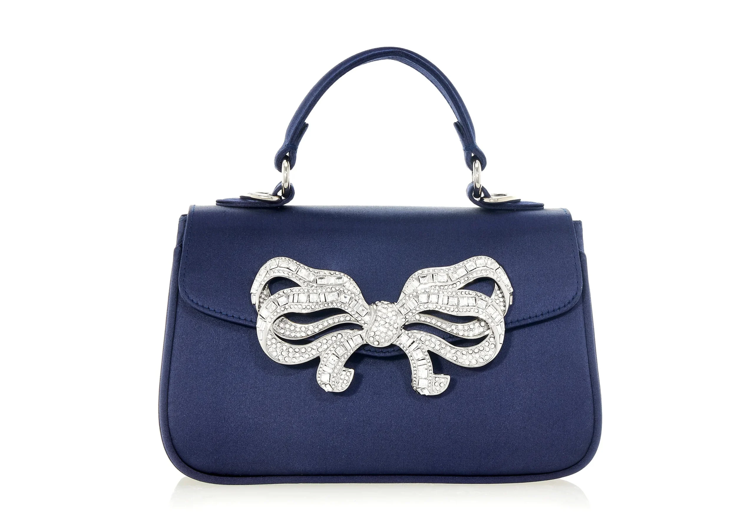 Judith Leiber Satin Bow Top Handle Navy - Judith Leiber Crystal Clutch - Luxury Evening Bag - Shop at Coveti