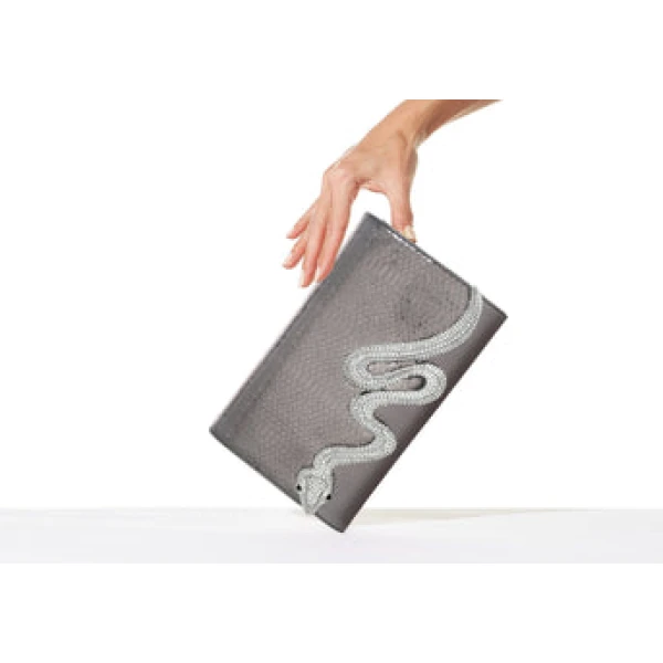 Judith Leiber Serpent Fizzoni Vegan Leather Gunmetal - Judith Leiber Crystal Clutch - Luxury Evening Bag - Shop at Coveti