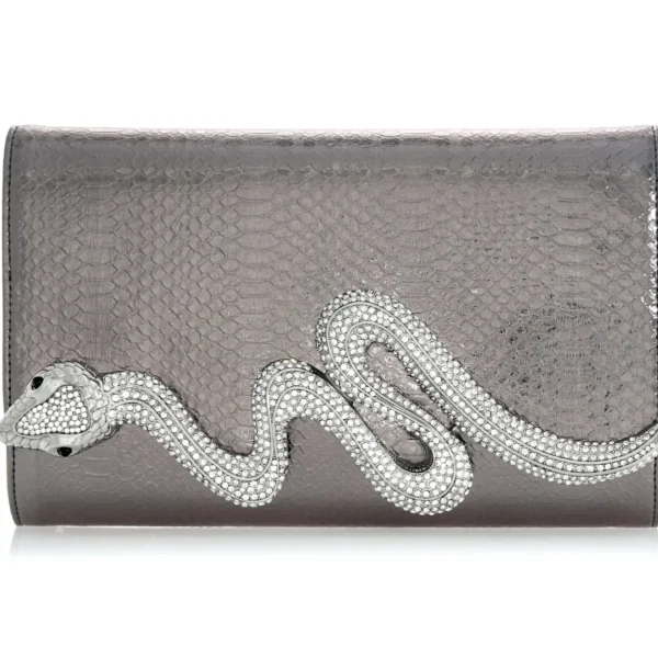 Judith Leiber Serpent Fizzoni Vegan Leather Gunmetal - Judith Leiber Crystal Clutch - Luxury Evening Bag - Shop at Coveti