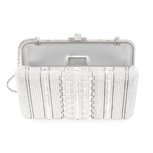 Judith Leiber Slim Slide Crystal Lattice Silver - Judith Leiber Crystal Clutch - Luxury Evening Bag - Shop at Coveti