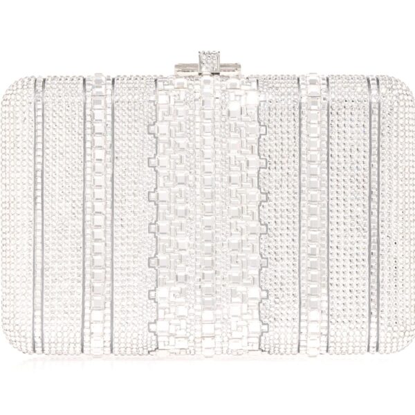 Judith Leiber Slim Slide Crystal Lattice Silver - Judith Leiber Crystal Clutch - Luxury Evening Bag - Shop at Coveti