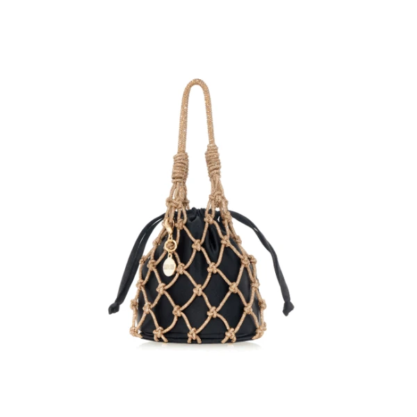 Judith Leiber Sparkle Net Pouch Gold Black - Judith Leiber Crystal Clutch - Luxury Evening Bag - Shop at Coveti