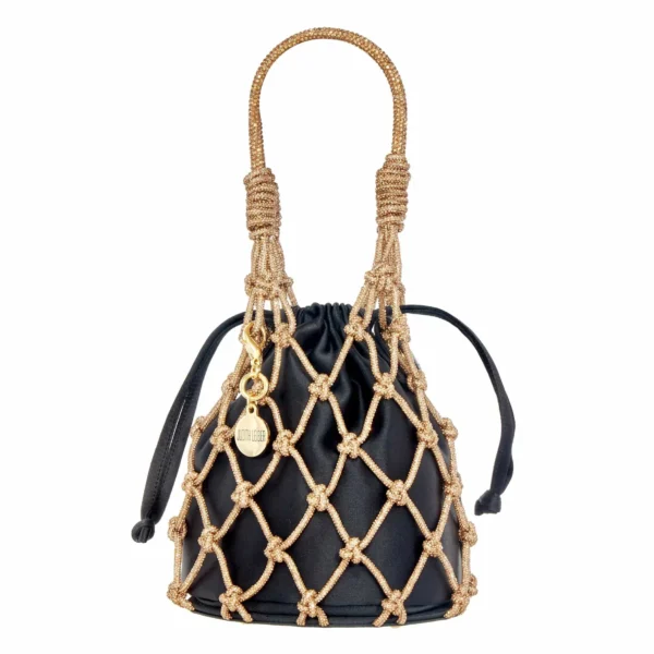 Judith Leiber Sparkle Net Pouch Gold Black - Judith Leiber Crystal Clutch - Luxury Evening Bag - Shop at Coveti