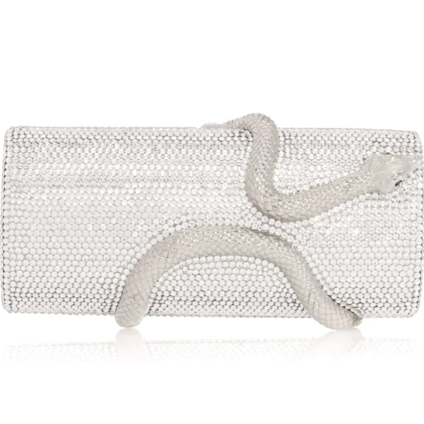 Judith Leiber Spiral Snake Cylinder Silver - Judith Leiber Crystal Clutch - Luxury Evening Bag - Shop at Coveti