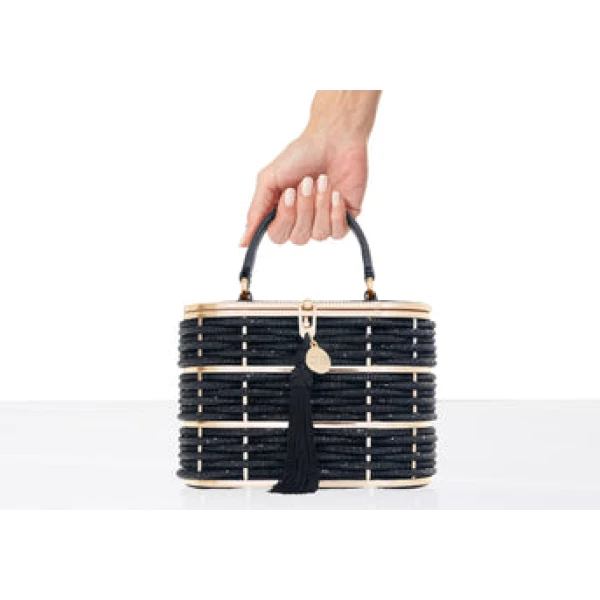 Judith Leiber Willow Crystal Woven Top Handle Black - Judith Leiber Crystal Clutch - Luxury Evening Bag - Shop at Coveti