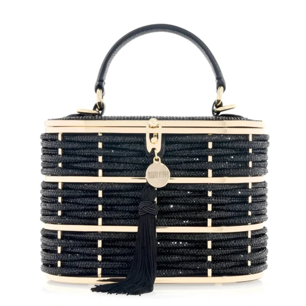 Judith Leiber Willow Crystal Woven Top Handle Black - Judith Leiber Crystal Clutch - Luxury Evening Bag - Shop at Coveti