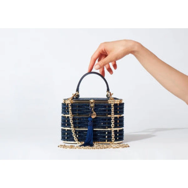 Judith Leiber Willow Crystal Woven Top Handle Navy - Judith Leiber Crystal Clutch - Luxury Evening Bag - Shop at Coveti