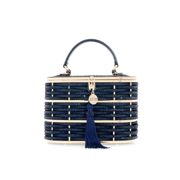 Judith Leiber Willow Crystal Woven Top Handle Navy