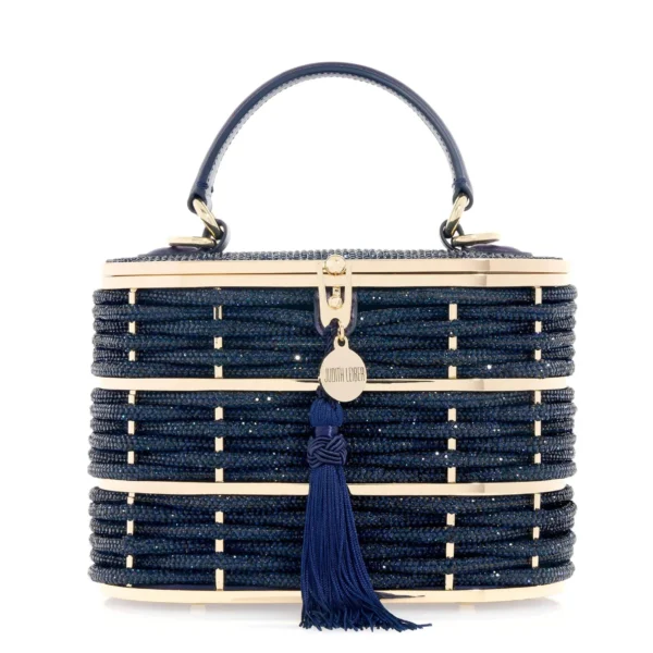 Judith Leiber Willow Crystal Woven Top Handle Navy - Judith Leiber Crystal Clutch - Luxury Evening Bag - Shop at Coveti