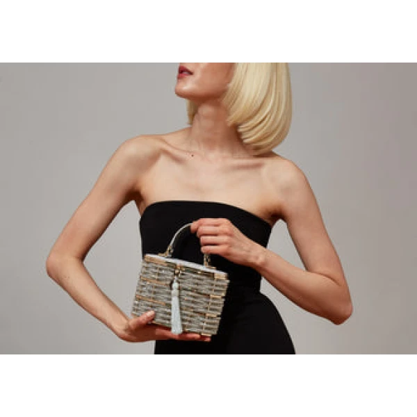 Judith Leiber Willow Crystal Woven Top Handle Silver - Judith Leiber Crystal Clutch - Luxury Evening Bag - Shop at Coveti
