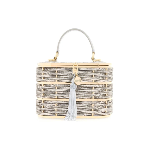 Judith Leiber Willow Crystal Woven Top Handle Silver