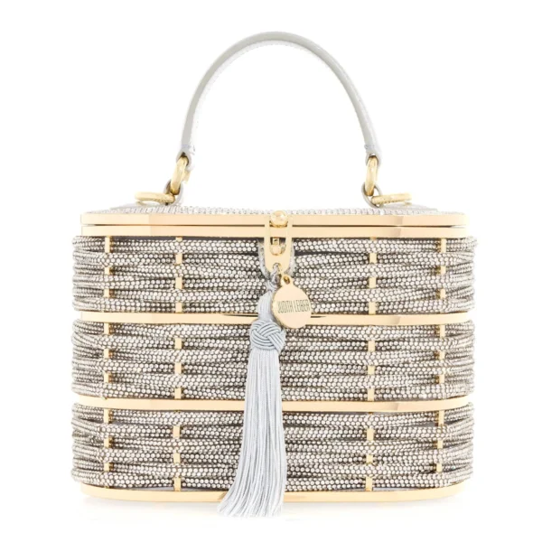 Judith Leiber Willow Crystal Woven Top Handle Silver - Judith Leiber Crystal Clutch - Luxury Evening Bag - Shop at Coveti