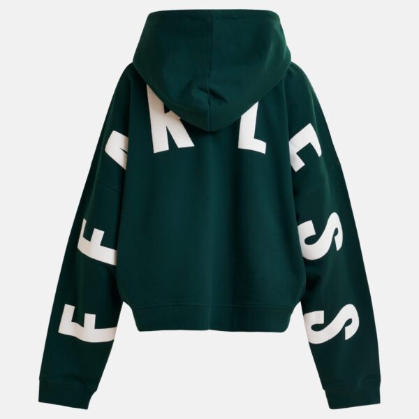 Essentiel Antwerp Khaki and white oversized cotton hoodie with "fearless"-print - Essentiel Antwerp Hoodies - Colorful Belgian Design - Shop at Coveti