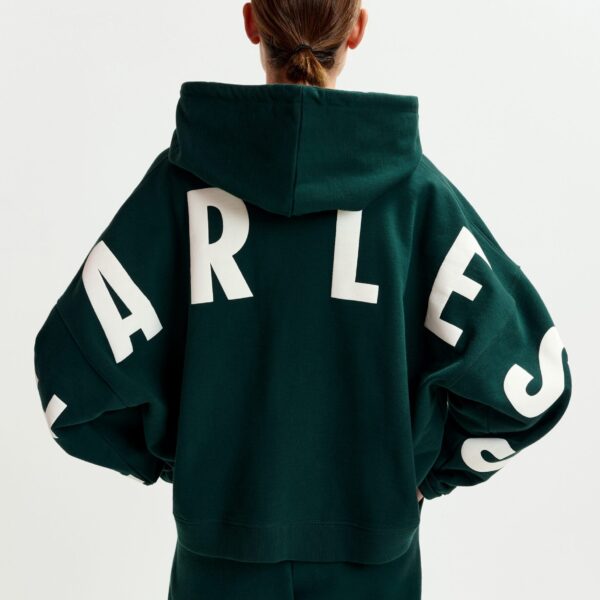 Essentiel Antwerp Khaki and white oversized cotton hoodie with "fearless"-print - Essentiel Antwerp Hoodies - Colorful Belgian Design - Shop at Coveti