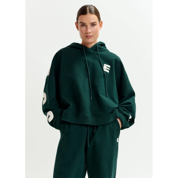 Essentiel Antwerp Khaki and white oversized cotton hoodie with “fearless”-print, view 4