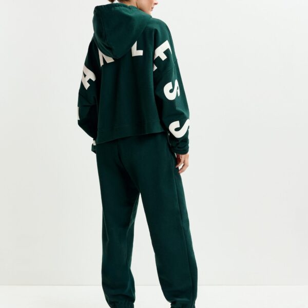Essentiel Antwerp Khaki and white oversized cotton hoodie with "fearless"-print - Essentiel Antwerp Hoodies - Colorful Belgian Design - Shop at Coveti