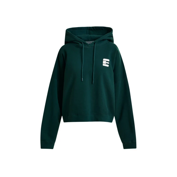 Essentiel Antwerp Khaki and white oversized cotton hoodie with "fearless"-print - Essentiel Antwerp Hoodies - Colorful Belgian Design - Shop at Coveti