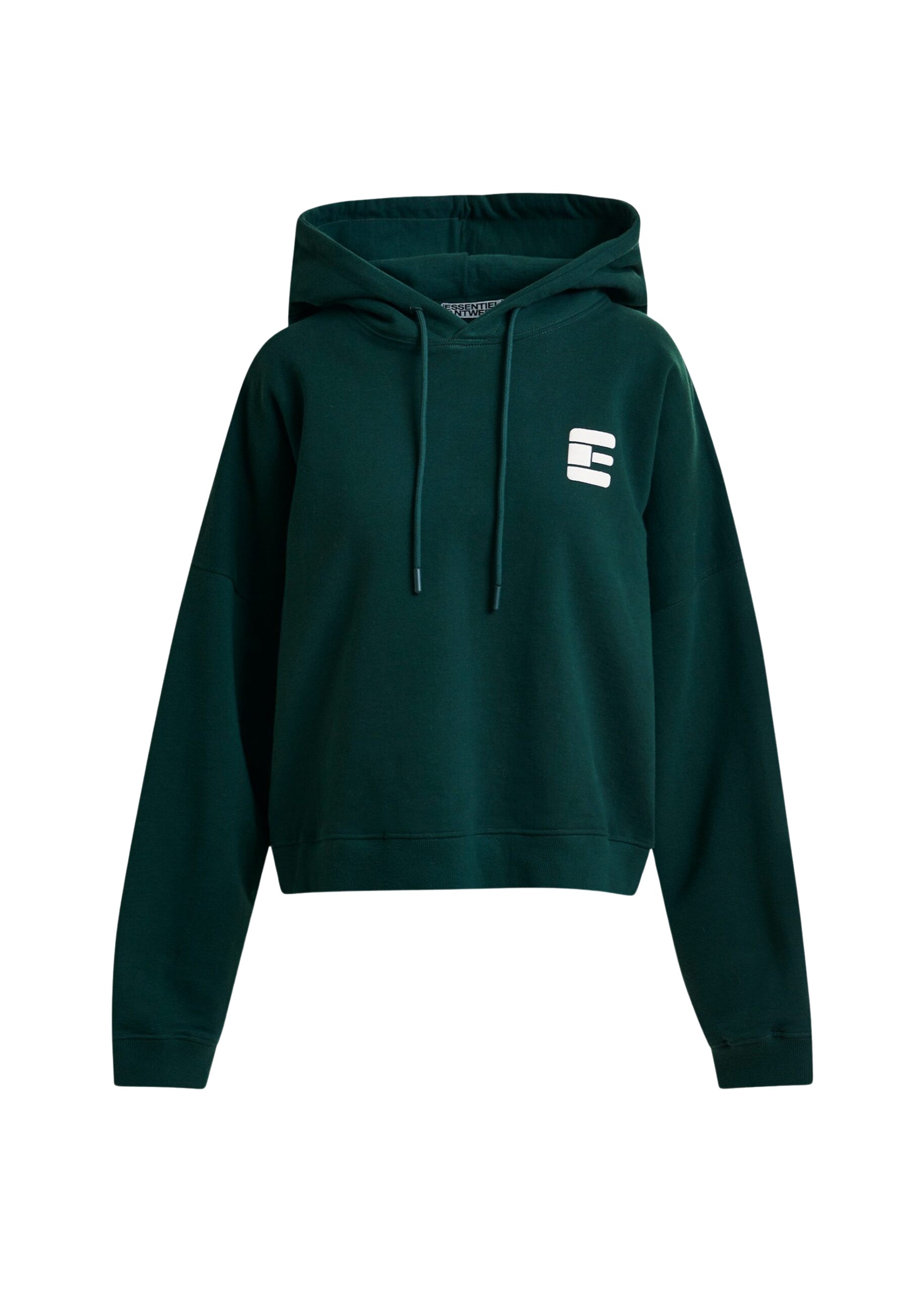 Essentiel Antwerp Khaki and white oversized cotton hoodie with “fearless”-print