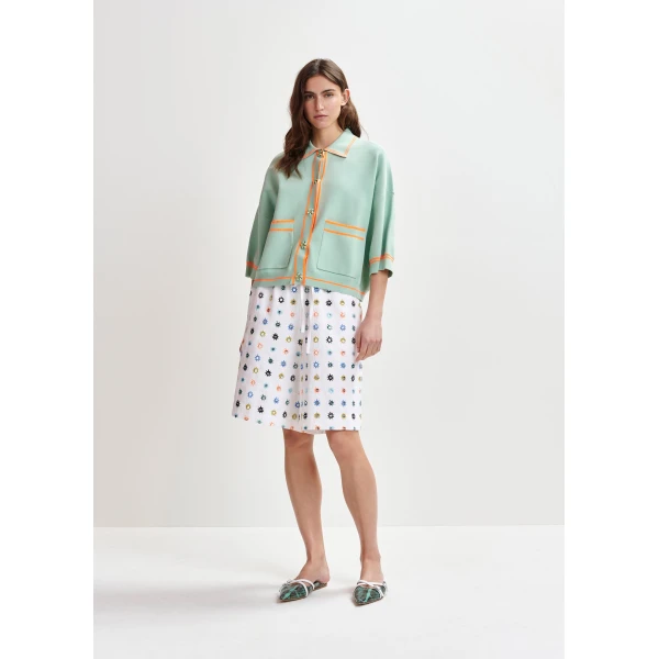 Essentiel Antwerp Light blue and orange knit cardigan with flower buttons and contrasting trims, view 5