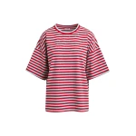 Essentiel Antwerp Light blue and red striped rhinestone-embellished oversized cotton T-shirt - Essentiel Antwerp Shirts - Colorful Belgian Design - Shop at Coveti
