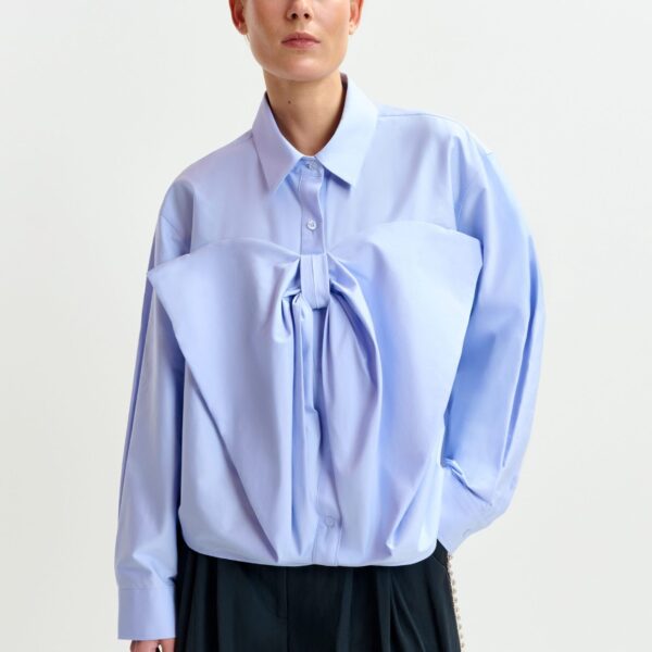 Essentiel Antwerp Light blue bow-detailed cotton-blend shirt - Essentiel Antwerp Shirts - Colorful Belgian Design - Shop at Coveti