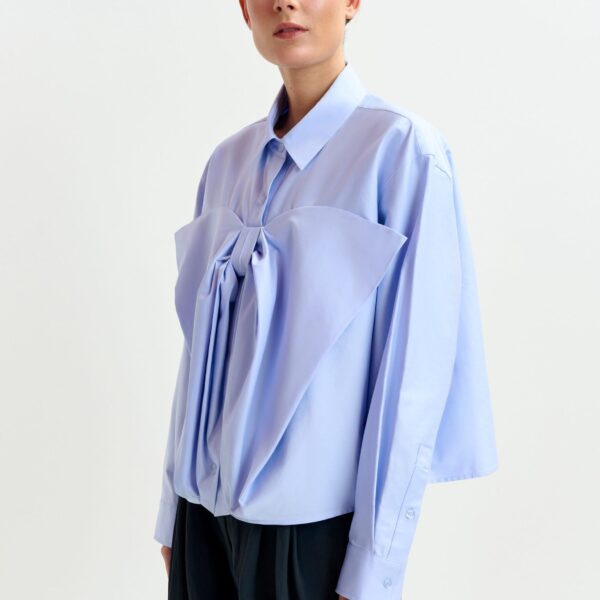 Essentiel Antwerp Light blue bow-detailed cotton-blend shirt - Essentiel Antwerp Shirts - Colorful Belgian Design - Shop at Coveti