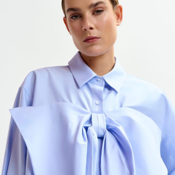 Essentiel Antwerp Light blue bow-detailed cotton-blend shirt - Essentiel Antwerp Shirts - Colorful Belgian Design - Shop at Coveti