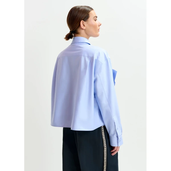 Essentiel Antwerp Light blue bow-detailed cotton-blend shirt, view 5