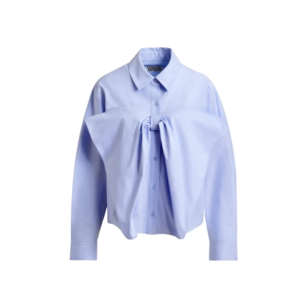 Essentiel Antwerp Light blue bow-detailed cotton-blend shirt - Essentiel Antwerp Shirts - Colorful Belgian Design - Shop at Coveti