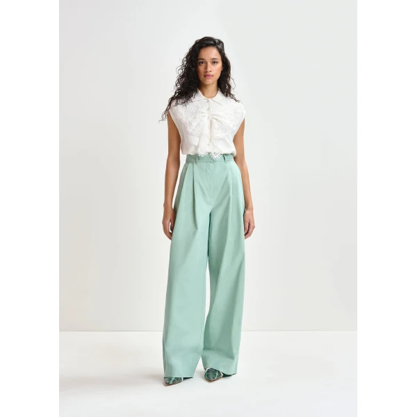 Essentiel Antwerp Light blue cotton wide-leg pants, view 2