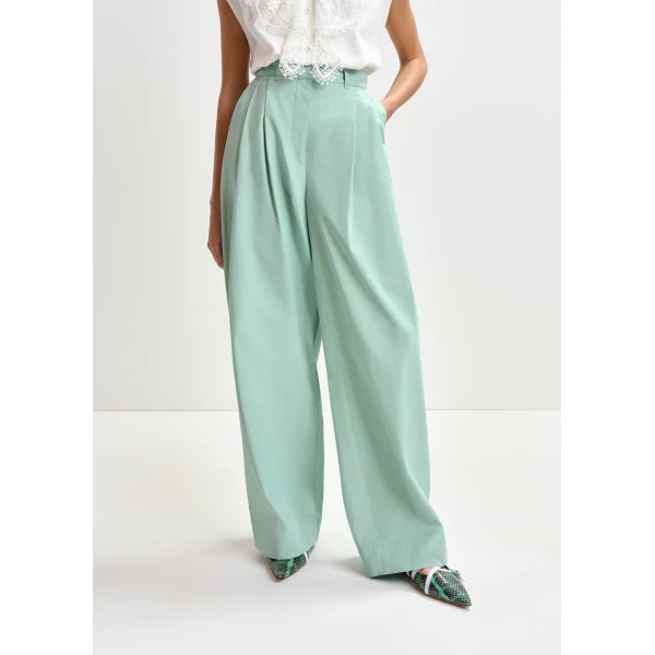 Essentiel Antwerp Light blue cotton wide-leg pants, view 3