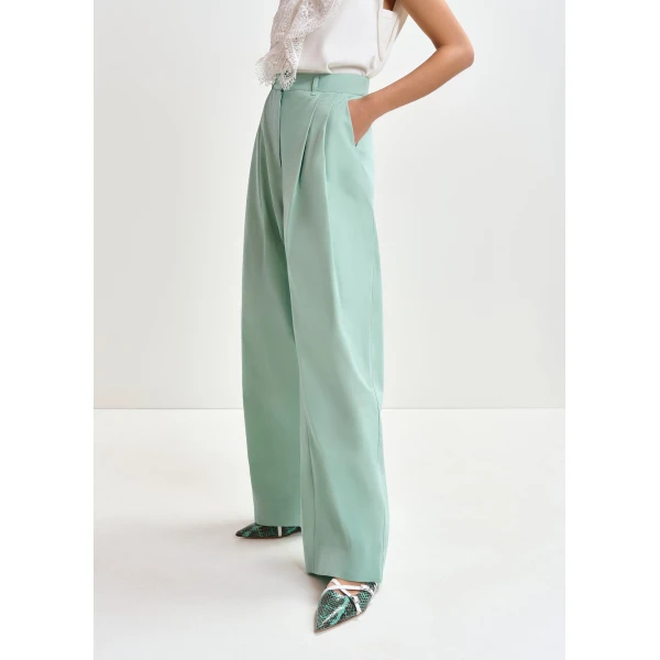 Essentiel Antwerp Light blue cotton wide-leg pants, view 4