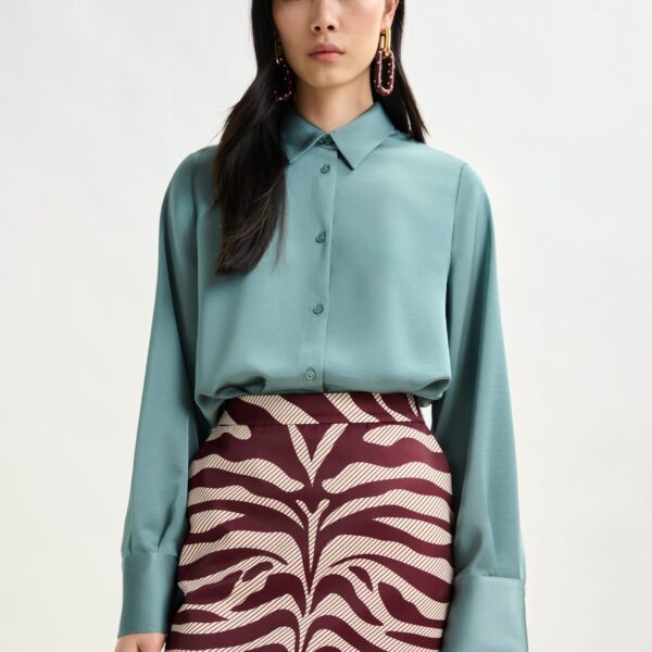 Essentiel Antwerp Light blue oversized satin shirt with button placket - Essentiel Antwerp Shirts - Colorful Belgian Design - Shop at Coveti