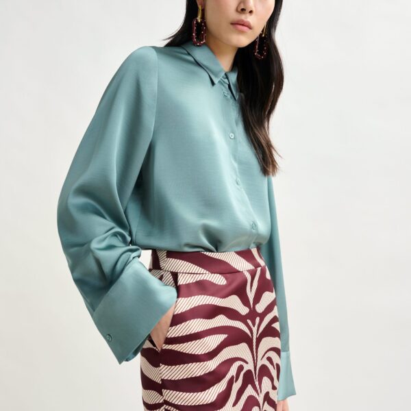 Essentiel Antwerp Light blue oversized satin shirt with button placket - Essentiel Antwerp Shirts - Colorful Belgian Design - Shop at Coveti