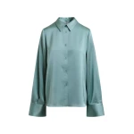 Essentiel Antwerp Light blue oversized satin shirt with button placket - Essentiel Antwerp Shirts - Colorful Belgian Design - Shop at Coveti
