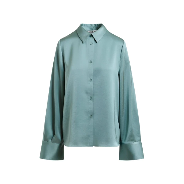 Essentiel Antwerp Light blue oversized satin shirt with button placket - Essentiel Antwerp Shirts - Colorful Belgian Design - Shop at Coveti