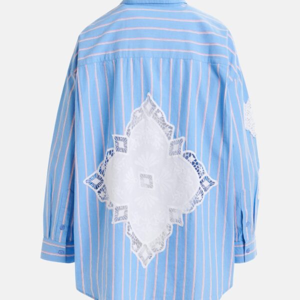 red and white striped cotton shirt with lace patchwork - Essentiel Antwerp Shirts - Colorful Belgian Design - Shop at Coveti