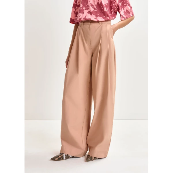 Essentiel Antwerp Light brown cotton wide-leg pants, view 4