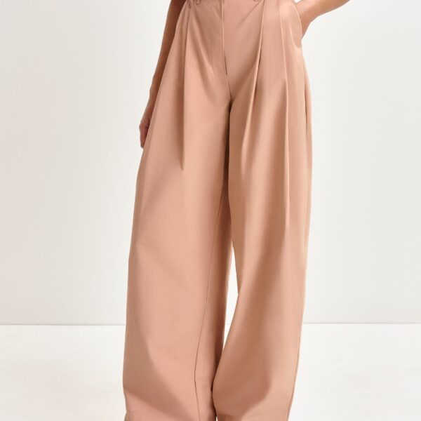 Essentiel Antwerp Light brown cotton wide-leg pants - Essentiel Antwerp Pants - Colorful Belgian Design - Shop at Coveti