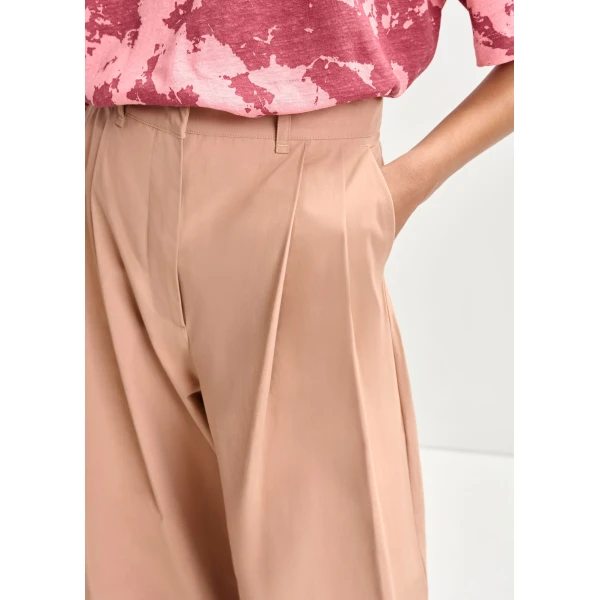 Essentiel Antwerp Light brown cotton wide-leg pants, view 5